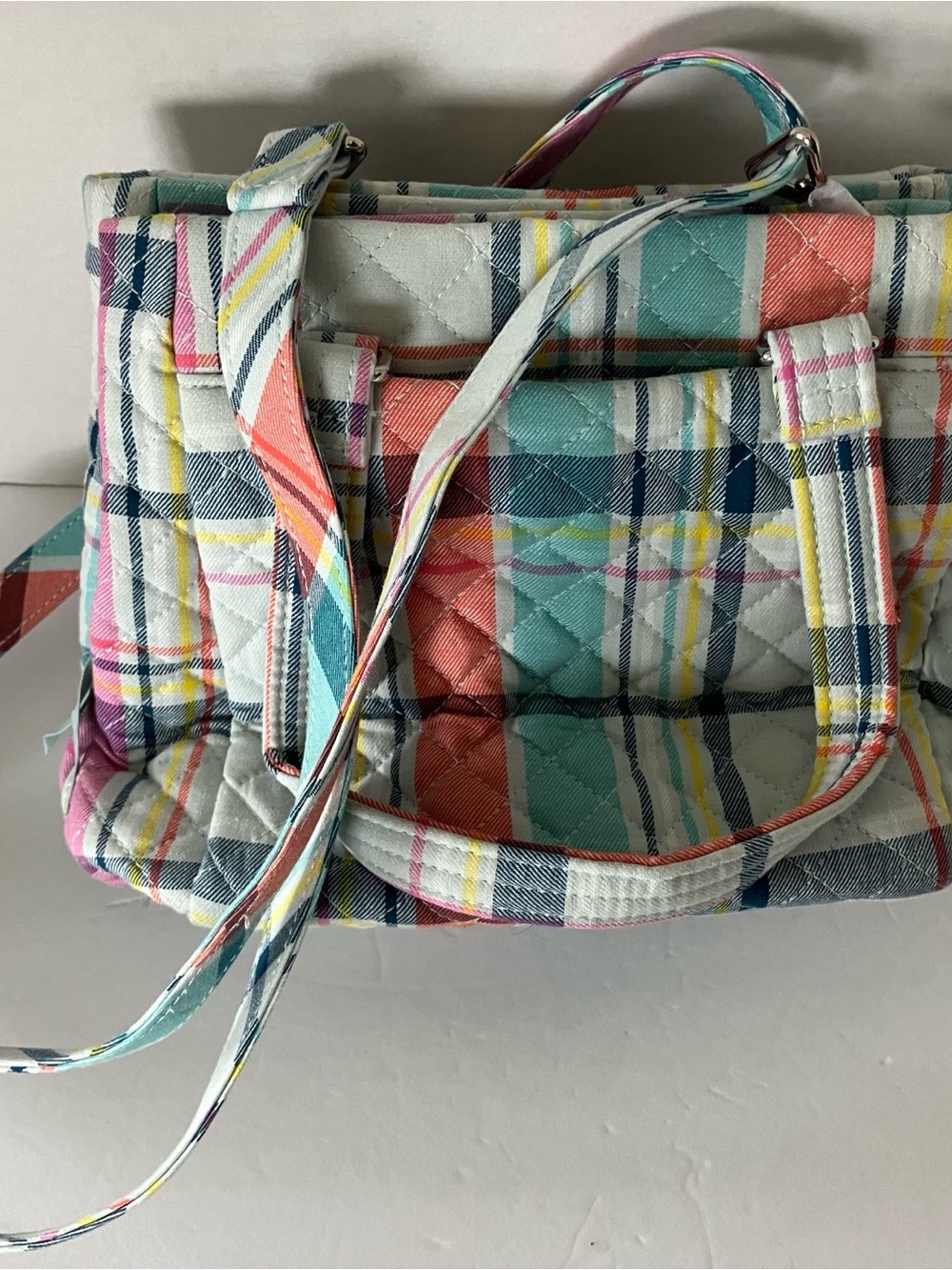 Vera Bradley Quilted Plaid Crossbody Bag in Coral, Teal, Navy & Yellow